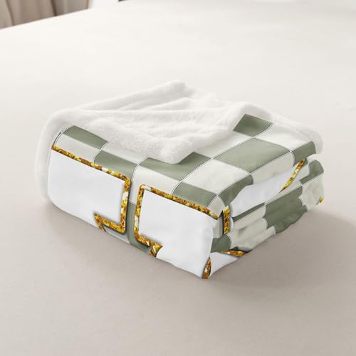 Image of Erosebridal Sage Green Checkered Fleece Blanket Queen 90 inchx90 inch Plaid Initial K Sherpa Blanket Personalized Monogram Fuzzy Plush Throw for Kids Boys Girls,Fashion Grids Gingham Decor for Bed Couch