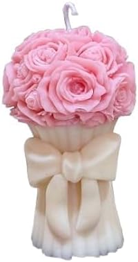 Bouquet Candle Flower Design with Bow Handcrafted Soy Wax Scented Candle Aesthetic Home Dcor & Gift (Pink)