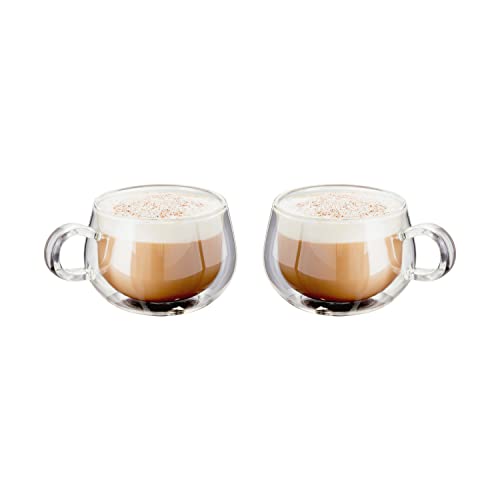 Judge - Tasse à cappuccino en verre avec anse JDG30 - double paroi isolation sous vide thermorésistant - compatible lave-vaisselle - fabrication artisanale - 225 ml - lot de 2