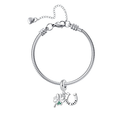 Qeensekc Lucky Green Clover And Horseshoe Charm Good Luck Bead For Pandora Charm Bracelet, Aut-86_Clover #TOP3