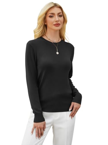 Image of GKBK Women's Wool Blend Sweaters 2026 Fall Fashion Lightweight Business Casual Outfits Long Sleeve Crew Neck Pullover Tops