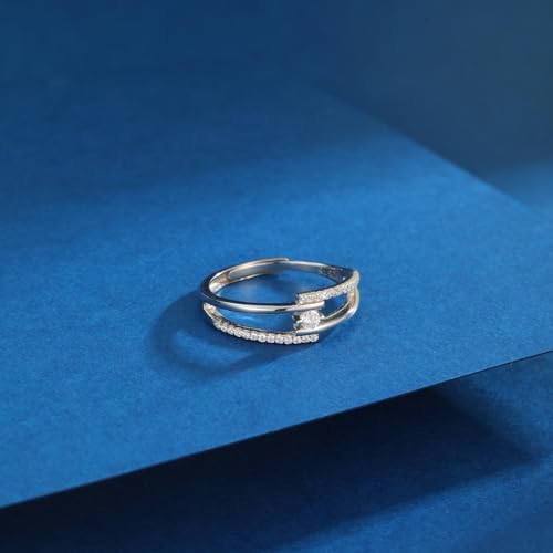 Adjustable 18K White Gold Plated 925 Sterling Silver Forever Love Rings for Women, Romantic Love Rings, Engagement Wedding Band, Gift for Her, Ring Box Packed2