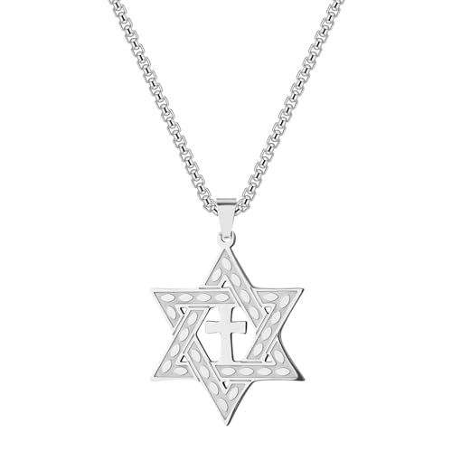 Collier croix Étoile de David bijou anti-ternissement pour hommes