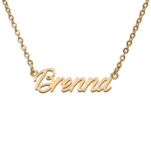 Brenna Name Tag Necklaces for Her His Friends Familys Relationship Memory Jewelry Gift