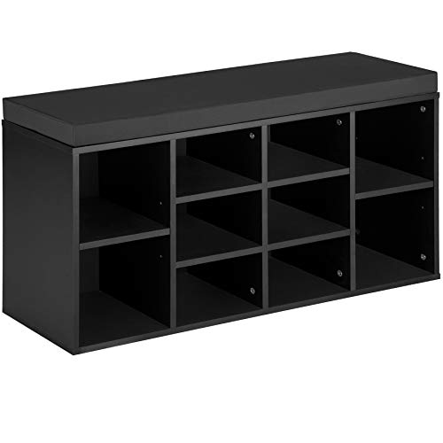 TecTake® Zapatero Madera con cojín extraíble, estanteria Zapatero Ajustable, Mueble Entrada recibidor, Organizador Zapatos, Banco Madera para Guardar Zapatos - Negro/Gris