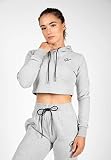 Gorilla Wear Pixley Crop Top Hoodie - grau - leicht funktionell Oberteil mit Logo zum Sport Workout Training bequem bewegungsfreiheit atmungsaktiv ansprechende Passform aus Baumwolle Polyester, M