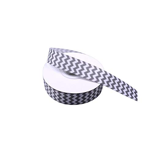 Grey and White Chevron Printed Grosgrain Ribbon, 1 Inch Christmas Fabric Ribbon for Hairbow Package Gift Wrapping Sewing Craft Wedding Holiday Christmas Tree Ribbon Party Decoration 25 Yards