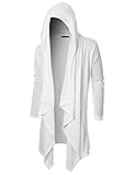 GIVON Mens Hooded Cardigan Ruffle Shawl Collar Drape Cape Overcoat with Pockets & Oversized Hood / DCC145-WHITE-S