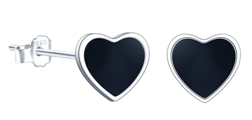 MICMIF Damen Ohrringe Schwarze Herz Ohrstecker Silber 925 /Creolen Sterling Silber Schwarz Herz Huggie Hoop Ohrringe, Ohrringe Knorpel Helix Ohrschmuck Geschenke für Frauen Mädchen