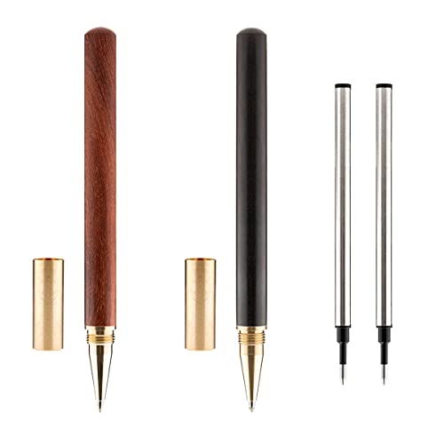 Ruixi 2Pc Brass Cap And Sandalwood Wooden Body Rollerball Pens 0.5Mm Point Black Ink With Extra Refills #TOP5