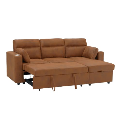 Image of KEIKI 82.5 inch Sleeper L Shaped Sofa with Pull Out Bed,