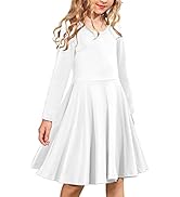 Arshiner Girls Long Sleeve Stretchy Dress A line Twirly Skater School Party Dress