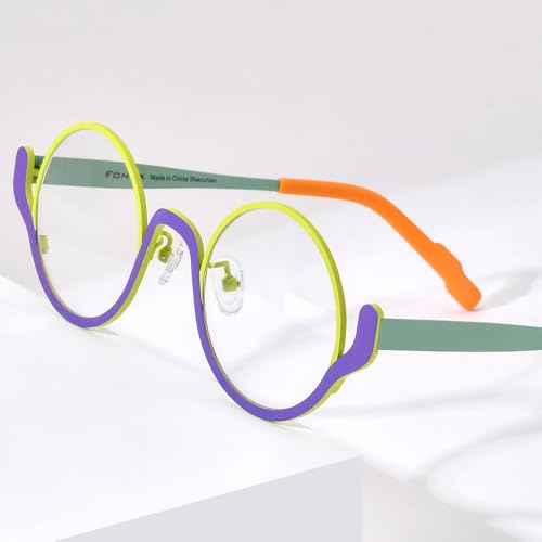 Image of FONEX Colorful Pure Titanium Glasses Frame Women Retro Round Eyeglasses