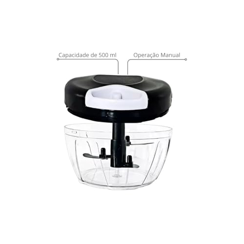 Mini Processador Triturador Picador Cortador De Alimentos Manual Giratório Com 3 Lâminas Aço Inox 50