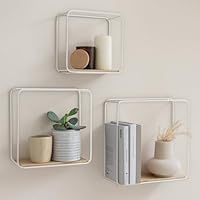 Kazai. Wandregal-Set -Jona- | 3-Teiliges Hängeregal aus Metall und Echtholz-Veneer | Wanddeko und Ablage für Bad, Wohnzimmer, Küche, Schlafzimmer und mehr | Birke, weiß