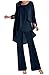 3 PC Chiffon Mother of The Bride Pants Suits with TieDark Navy Jacket Wedding Party Outfit Evening Dress Dark Navy US22W