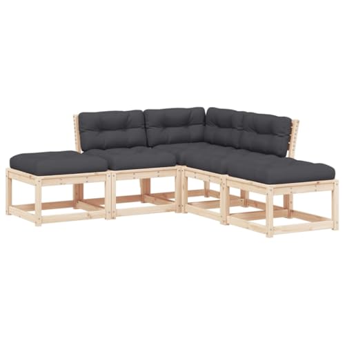 vidaXL Juego de Sofás de Jardín con Cojines 5 pzas, Asientos con Respaldos, Sofás Modulares, Muebles para Patio Terraza, Madera Maciza de Pino