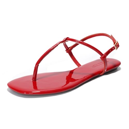 Image of Project Cloud Thong Sandals for Women 2025 - Memory Foam and Lightweight Summer Essentials - Non Slip Flip Flops for Women Footwear with Back Strap Beach Flats Sandals (Celebration, RED, 5)