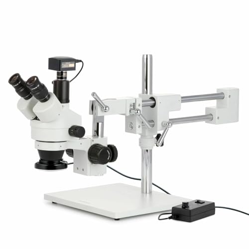 Image of AmScope SM-4T Series Trinocular Simul-Focal Zoom Stereo Microscope, 3.5X-180X Magnification, with LED Ring Light and 18MP USB 3.0 Camera
