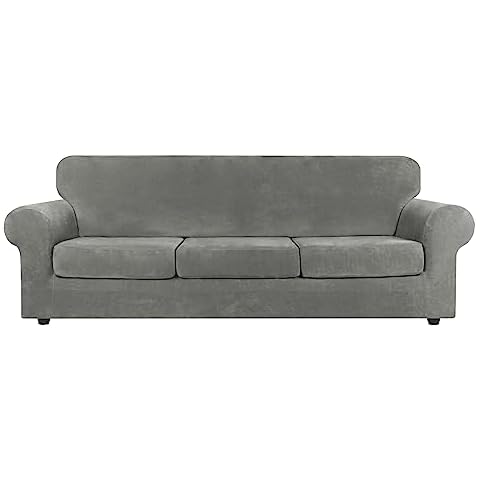 Asnomy Sofas Covers for 3 Cushion Couch Loveseat Cover Velvet Stretch Slipcovers for Dogs Cats,3 Seat Cushion Furniture Protector Machine Washable(Large,Smoky Gray) Cover