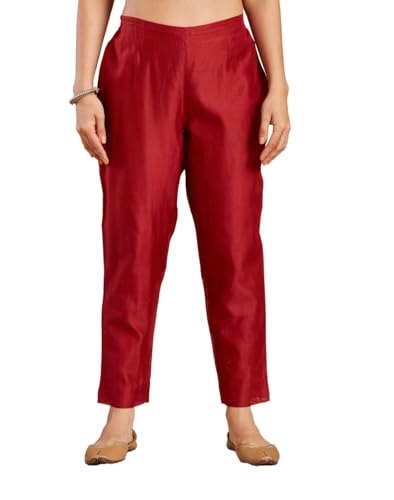Pantalon ethnique en soie grenat Fabindia pour femme