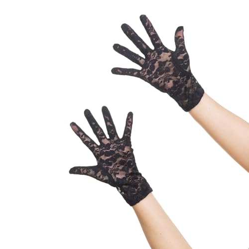 Women's Black Lace Gloves, Elegant Floral Tea Party Short Vintage Glove for Halloween Costume Accessories