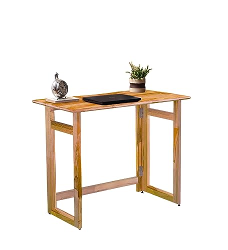 Image of Dawn Riser Teakwood Foldable Laptop Study Table Computer, Pc, Writing Folding Desk Home & Office Space Saving, Easy Storage, Sleek Design Natural Finish, Solid Wood DIY Model