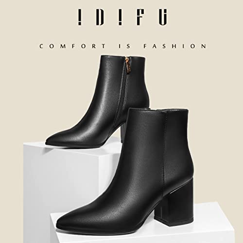 IDIFU Women Dress Ankle Boot with Low Chunky Heel Pointed Toe Side Zipper Bootie Shoe for Women Office Business Date Wedding2