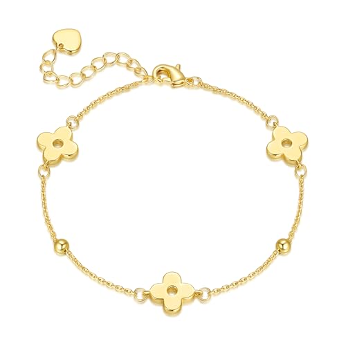 14K Gold Bracelets for Women Gold Bracelet for Womens Clover Bracelets for Women Lucky and Playful Design Womens Four Leaf Clover Bracelet Adjustable Size (7-8.6) in