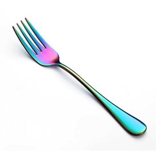 Colorful Salad Forks Set of 8, Stainless Steel Rainbow Dessert Forks, 8-Piece Iridescent Silverware Flatware Fork, Mirror Finish and Dishwasher Safe, 6.8-Inch