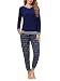 Aseniza Schlafanzug Damen Lang Pyjama Winter Set Langarm Baumwolle,Blau,L