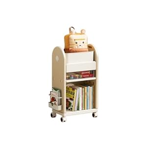 NYHGOXM ランドセルラック 収棚 本棚 教科書収納 キャスター付き ワイド25cm スリム 大容量 45度回転デザイン 5分割収納 絵本棚 子供部屋 リビング学習 収納家具 (ベージュ,3層)