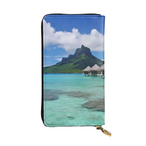 Tahiti Beach Wallet for Men Women Long Purse Leather Clutch Large Business Handbag Travel Phone Holder Credit Card Holder Money Case with Zipper Leather Wallets Gift