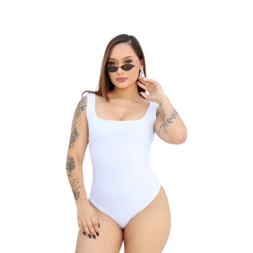 Body Feminino Decote Quadrado Suplex Moda Blogueira Verão (BRANCO, TAM UNICO 36 a 42)