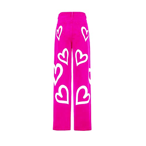Heart Print Jeans for Women Fashion Wide Leg High Waist Denim Pants Boyfriend Jeans Loose Fit Vintage Jeans for Teen Girls3