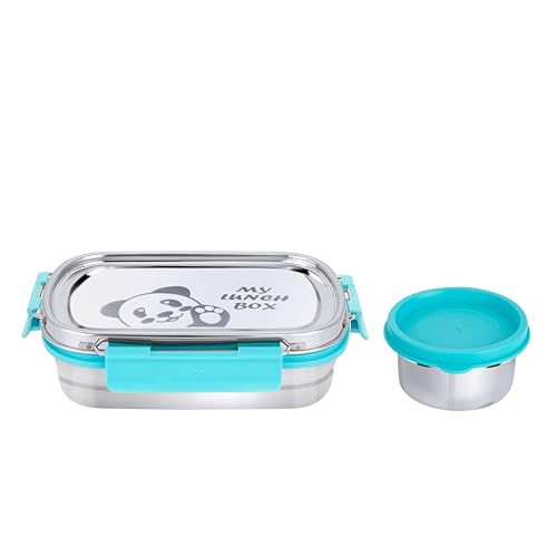 Image of PDDFALCON Stainless Steel Recta Munchy with Panda Print with 100% Leak-Proof, BIS Certified, Jindal Seal & Made in India Lunch Box - 875ml (Recta Munchy Sky Blue, 875ml)