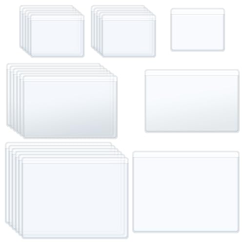Anjmd 120 Pieces Clear Adhesive Index Card Pockets Holder 3 Sizes Adhesive Plastic Label Pockets Sleeves Self Adhesive Index Card Sleeves Clear Plastic Sticky Label Holder