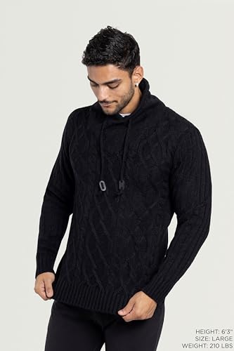 X RAY Mens Cowl Neck Aran Sweater Fall Winter, Slim Dress & Casual Cable Knit Pullover Shawl Collar Sweater for Men2
