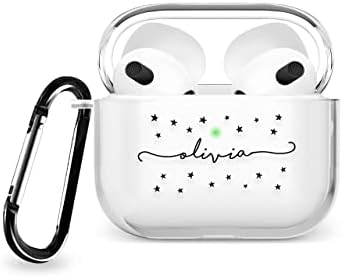 Tirita Personalised Case Compatible with AirPods 1st & 2nd generation Support Wireless Charging with Carabiner, Front LED Visible [04- Rose Gold Monogram]