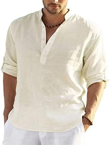Enlision Heren Casual Katoenen Shirt Lange Mouw Button Down Zomer Lichtgewicht Henley Shirt Tops, Bordeaux, M