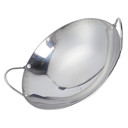 Happyyami Plancha De Acero Inoxidable Asar a La Parrilla Wok De Cocina Hierro Fundido Wok De Placa De Inducción Sartén Wok Para Acampar Sartén Pow Wok Cámping Individual España De Madera