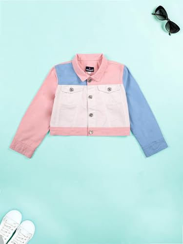 Image of Girls Full Sleeve Solid Crop Denim Jacket