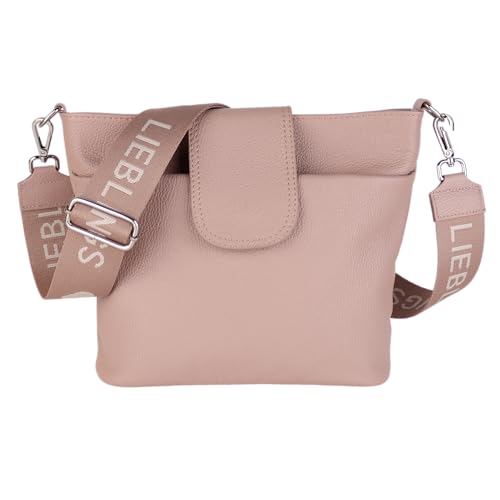 MIRROSI® Umhängetasche Damen, Echtleder, Made in Italy, BOHO Style30x24,50x9cm (BXHXT) viel Stauraum, Handtasche, Brusttasche, Crossbody Bag (1 Tasche & 2 Gurte) (Rosa (Liebling))