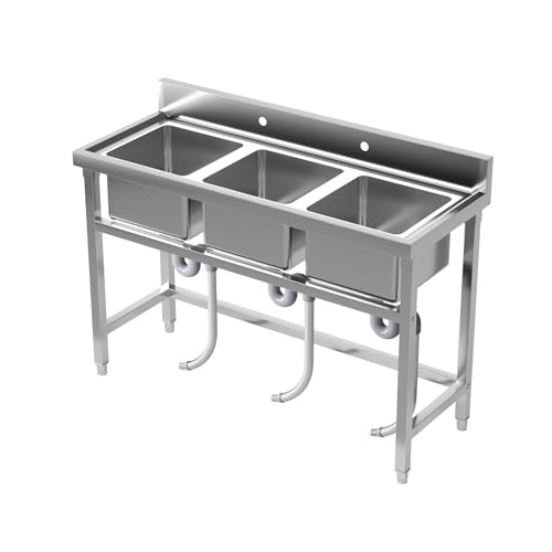Triple-Bowl Free-Standing Stainless Steel Utility Sink