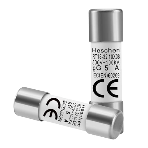Image of Heschen Cylindrical Ceramic Tube Fuse Link RT18-32 (RO15) 10 * 38 mm 5A 500V CE Pack of 20
