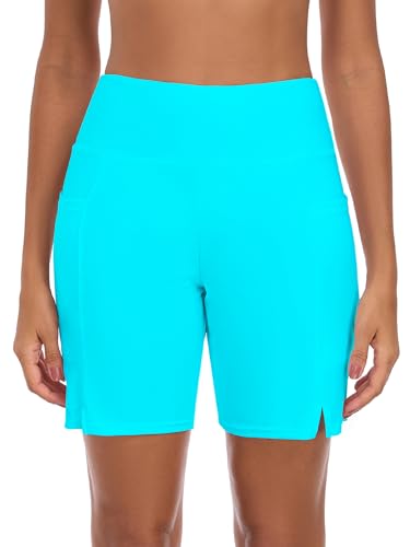 Colloyes Short de bain taille haute décontracté 7'' séchage rapide avec poches bleu ciel XX-Large