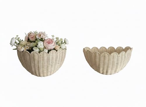 2pcs woven wall baskets,scalloped wall basket,hanging basket,16" x 10" x