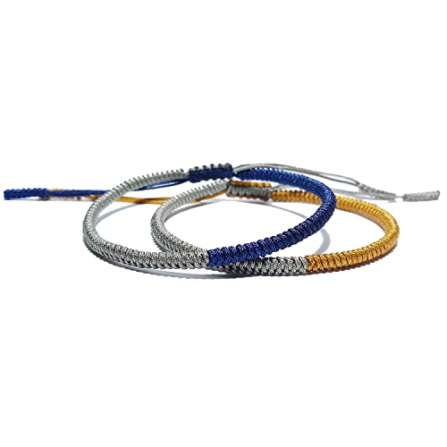 TUMYBEE Blue, Grey and Gold String Bracelet for Men and Women, Rope Lucky and Protection Handmade Tibetan Braided Tie Thread Bracelet, Sufer Woven String For Couple (Pack 2)
