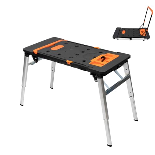 Banco da lavoro multifunzionale pieghevole 7 in 1, piattaforma di lavoro mobile con ruote universali, regolabile in altezza, capacità di carico 250 kg per casa, riparazione auto, edilizia, decorazione