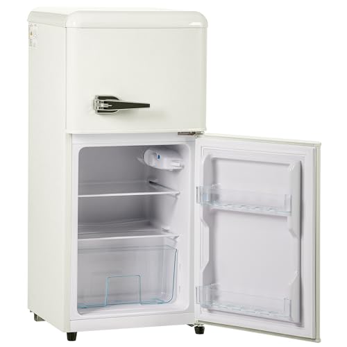 ZWJABYY Frigorífico Retro 60L,Frigorifico Pequeño con Congelador,Frigorífico de Doble Puerta con Estantes Ajustables,102 kWh/año,con LED Nevera pequeña silenciosa White